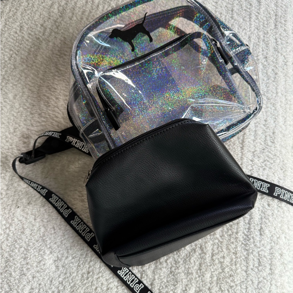 PINK Victoria's Secret Iridescent and Black Backpack Set